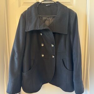 Women's Black Pea Coat Double Breasted Design